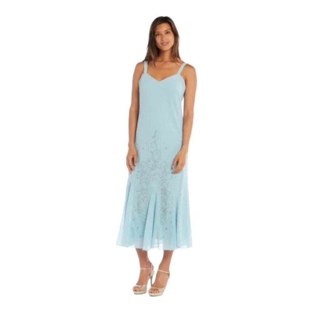NWT R&M Richards | Slate Blue Formal dress Beaded Embellished Dress 10 Elsa‎